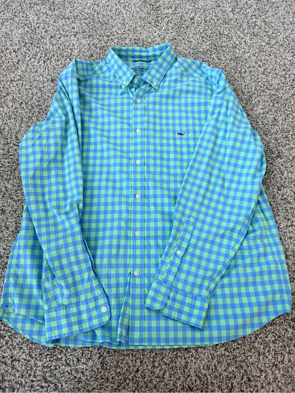 Vineyard Vines Aqua and Lime Gingham Button-Down Shirt